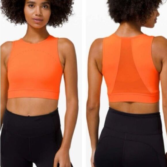 Lululemon Hotty Hot Cropped Tank Highlight Orange Size 4‎ Nulux Mesh Back - Picture 1 of 10